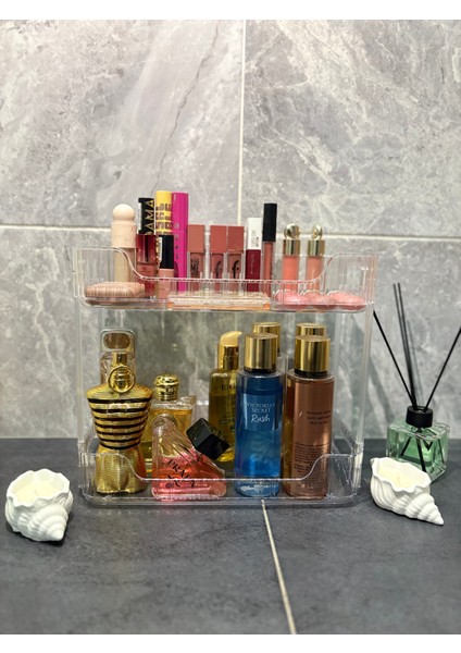2 Katlı Çok Amaçlı Makyaj Organizeri - Takı Düzenleyici Banyo Rafı Şampuanlık