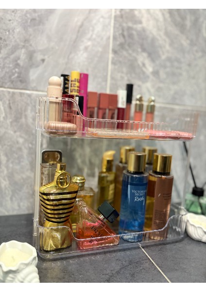 2 Katlı Çok Amaçlı Makyaj Organizeri - Takı Düzenleyici Banyo Rafı Şampuanlık fiyatları