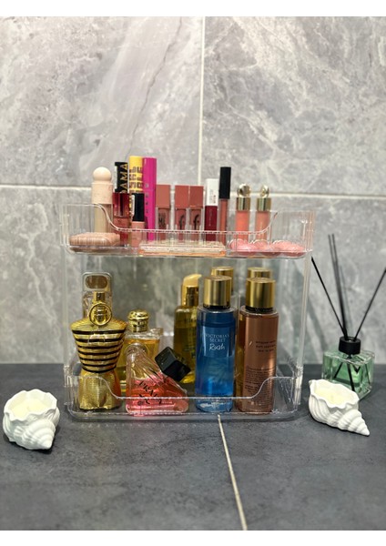 2 Katlı Çok Amaçlı Makyaj Organizeri - Takı Düzenleyici Banyo Rafı Şampuanlık fırsatları