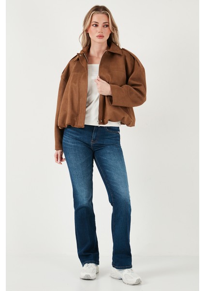 Oversize Fit Klasik Yaka Süet Dokulu Bomber Ceket Mont Bayan Mont 6524932 fiyatları