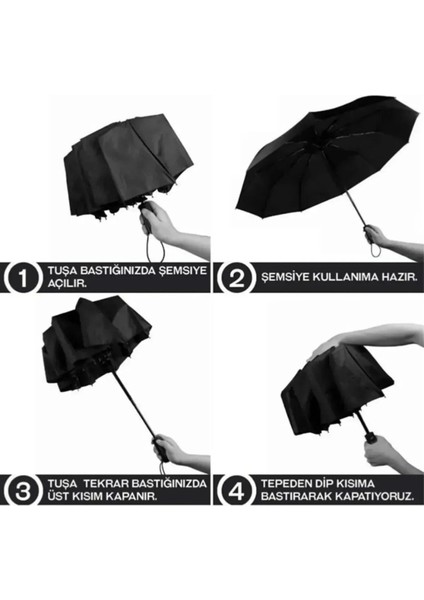 Benekli Tam Otomatik Şemsiye Siyah, Şık ve Kullanışlı Koruma fiyatları