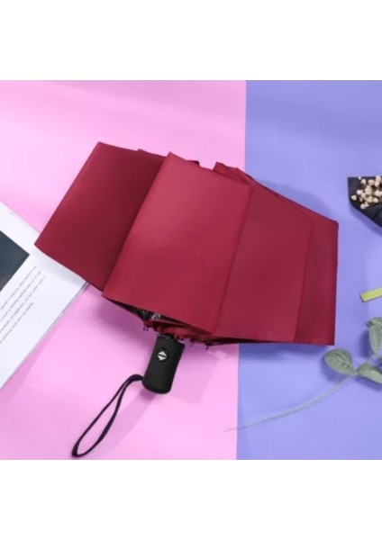 Bordo Tam Otomatik Rüzgara Dayanıklı Erkek Şemsiye