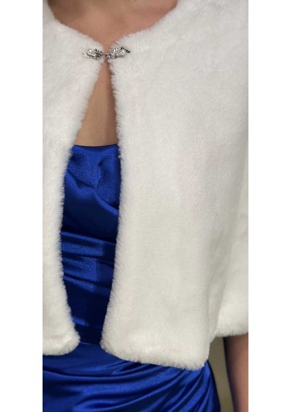 Beyaz Kısa Kollu Taş Detaylı Tay Tüyü Bolero Abiye Ceket 11165-02 modelleri