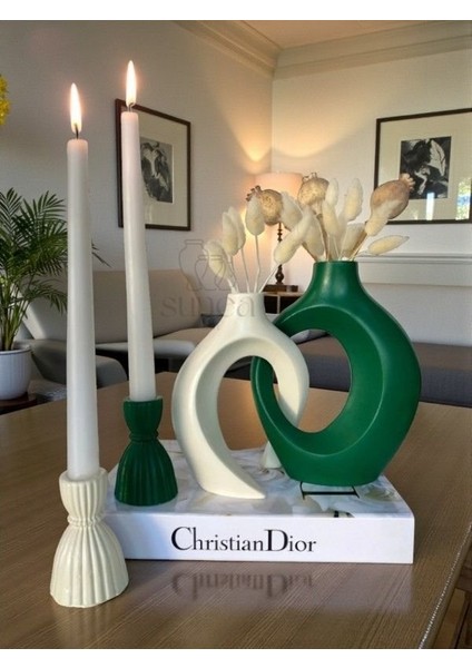 Dekoratif Sarmaşık Sevgili Vazo Seti, Şamdan Mumluklu Set fiyatları