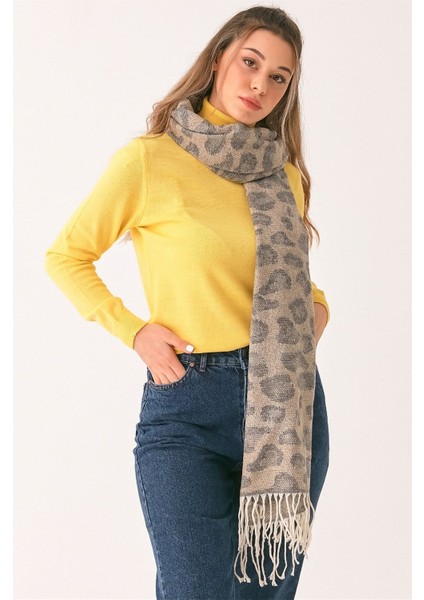 Kadın Leopar Desen Omuz Şal 65*185CM Standart