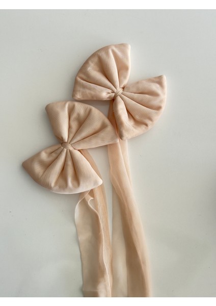 Açık Pudra Fiyonk Seti, Cibinlik Aksesuarı, Kurdele