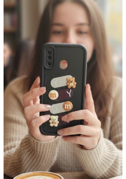 Samsung Galaxy A20 Uyumlu Kılıf Siyah Renk Ayıcık Figürlü 3D Kamera Korumalı Darbe Emici Yumuşak Silikon Kapak modelleri