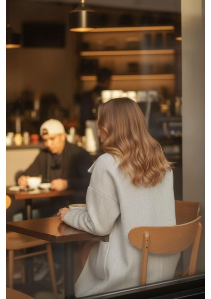 Oversize Yün Görünümlü Iki Düğmeli Kadın Kaban Gri fırsatları