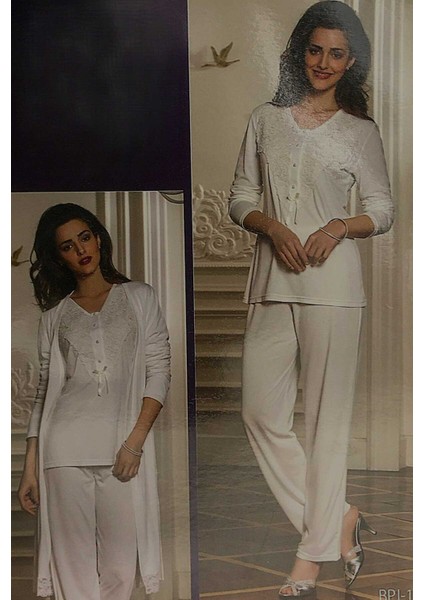 Kadın Pijama Viskon 3'lü Takım