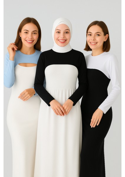 3’lü Ekonomik Set Sıfır Yuvarlak Yaka Boyunluklu Kolluk Body Esnek Likralı