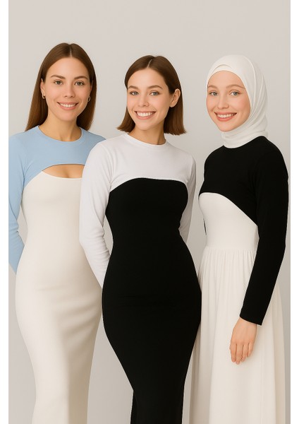 3’lü Ekonomik Set Sıfır Yuvarlak Yaka Boyunluklu Kolluk Body Esnek Likralı fırsatları