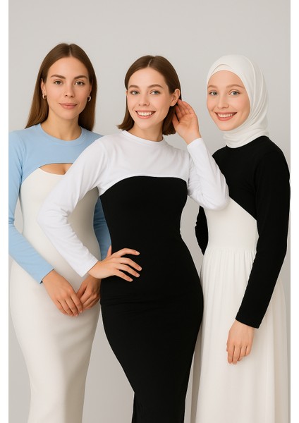 3’lü Ekonomik Set Sıfır Yuvarlak Yaka Boyunluklu Kolluk Body Esnek Likralı indirimleri