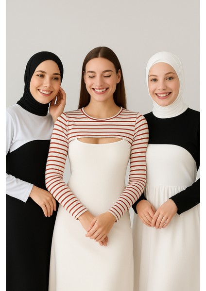 3’lü Ekonomik Set Sıfır Yuvarlak Yaka Boyunluklu Kolluk Body Esnek Likralı