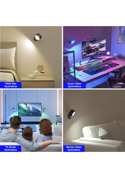 14 Renk Dokunmatik 360° Dönebilen Magnetli Şarjlı LED Aplik / GT-CL21 modelleri