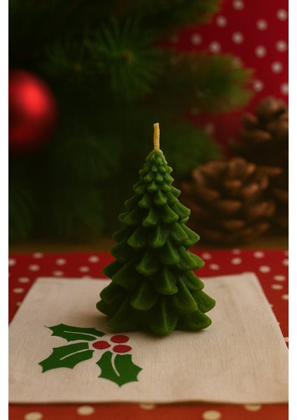 Doğal Balmumu Çam Ağacı Mum Seti – 2’li Yeşil (Parafinsiz El Yapımı Dekoratif Mum)