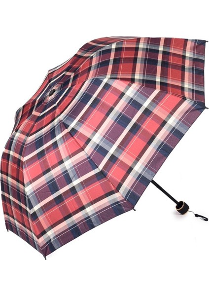 Ekoseli 8 Telli Rüzgar Koruyucu Şemsiye Kırmızı