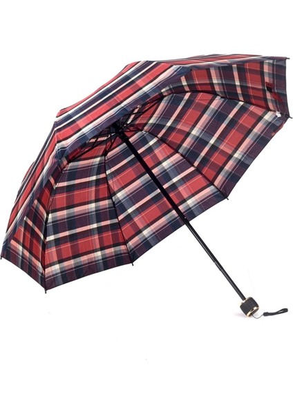Ekoseli 8 Telli Rüzgar Koruyucu Şemsiye Kırmızı fiyatları