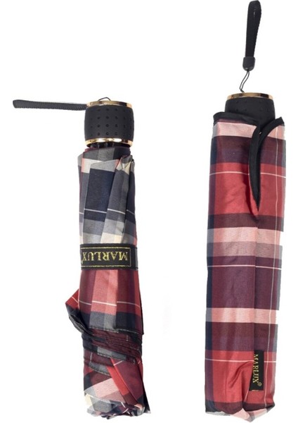 Ekoseli 8 Telli Rüzgar Koruyucu Şemsiye Kırmızı modelleri