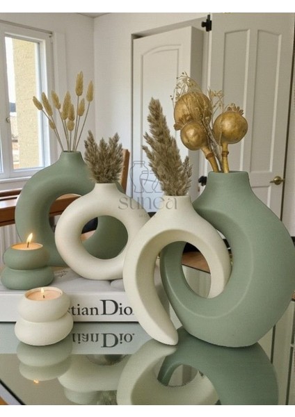 Dekoratif Sevgili Sarmaşık Vazo Set, Halka Vazo Tealight Mumluklu Set, Dekoratif Obje & Biblo Set