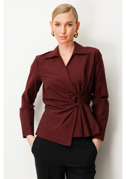 Kruvaze Yaka Önü Tokalı Bluz 3047