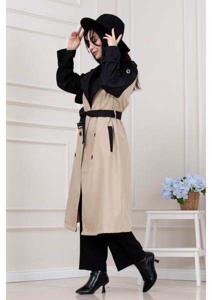 Iki Renk Cepken Detaylı Trençkot-Bej fiyatları