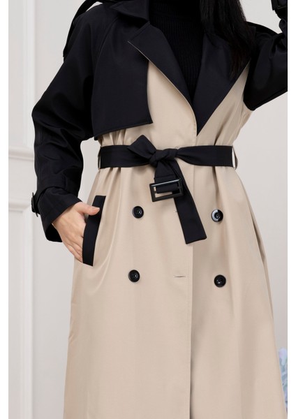 Iki Renk Cepken Detaylı Trençkot-Bej fırsatları