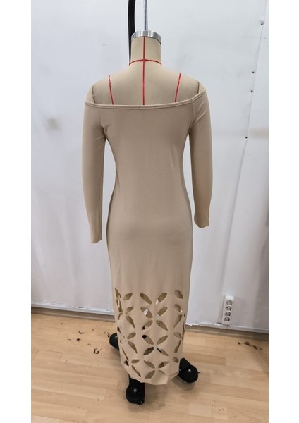 Kadın Madonna Yaka Uzun Kollu Lazer Çiçek Kesim Detaylı Uzun Ithal Krep Elbise indirimleri