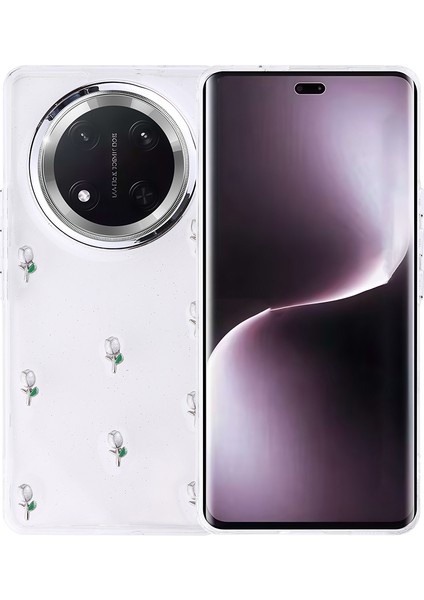 Honor Magic 7 Lite Kılıf Kamera Koruyucu Simli Lale Desenli Kabartmalı Şeffaf Slikon Kapak