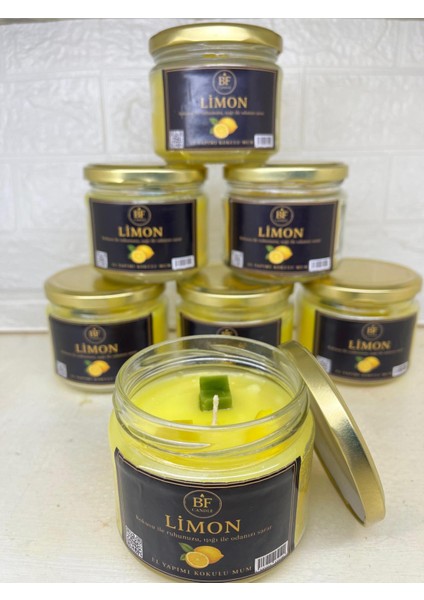 El Yapımı Limon Kokulu Mum – Kalıcı ve Yoğun Koku – Cam Kavanozda Dekoratif Mum