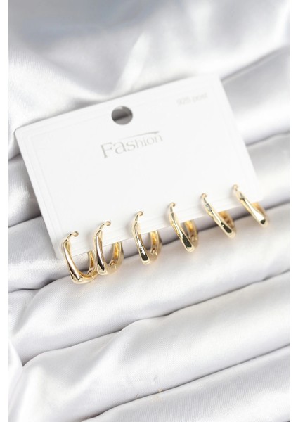 Renk Pirinç Kare Halka 925 Ayar Gümüş Çivili Kadın Küpe Seti