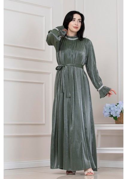 Simli Taşlı Abiye Elbise-Mint Yeşili fiyatları