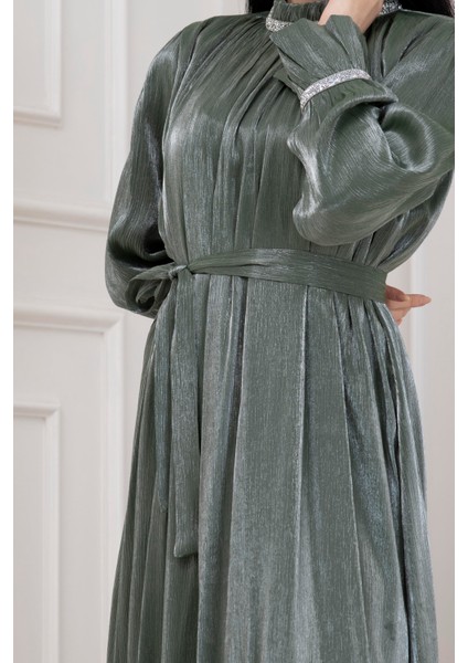 Simli Taşlı Abiye Elbise-Mint Yeşili fırsatları