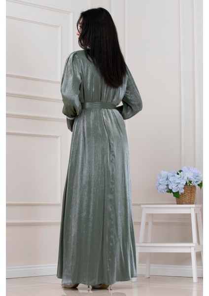 Simli Taşlı Abiye Elbise-Mint Yeşili indirimleri