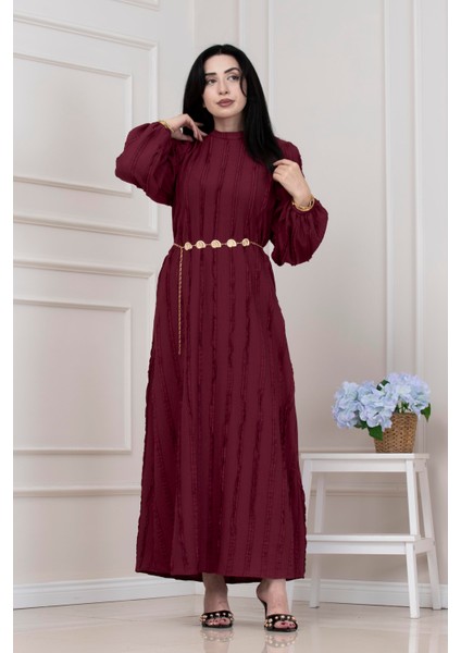 Fırfır Detaylı Rüya Elbise-Bordo