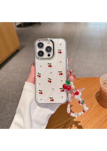 Samsung Galaxy A25 Uyumlu Kılıf Kamera Koruyucu Simli Kiraz Desenli Kabartmalı Şeffaf Slikon Kapak fiyatları