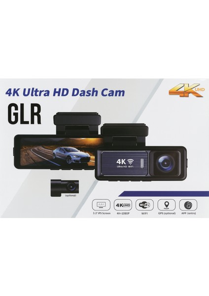 4K Ultra Hd Araç Içi Kamerası – Çift Kamera - Wifi, Gece Görüş, Geniş Açı, Döngüsel Kayıt, Arka Kamera Destekli, 3.2" IPS Ekran, Gps Opsiyonlu, Park Modu