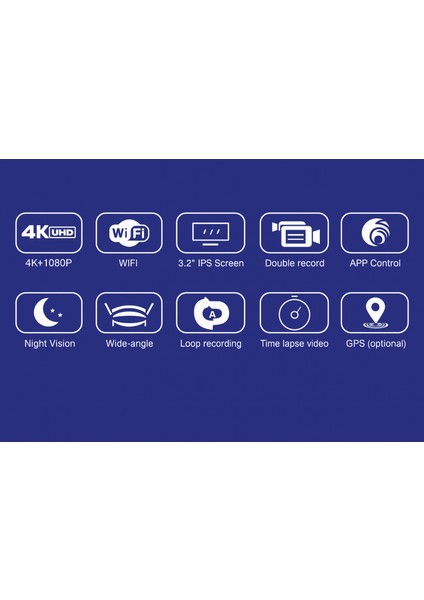 4K Ultra Hd Araç Içi Kamerası – Çift Kamera - Wifi, Gece Görüş, Geniş Açı, Döngüsel Kayıt, Arka Kamera Destekli, 3.2" IPS Ekran, Gps Opsiyonlu, Park Modu fiyatları