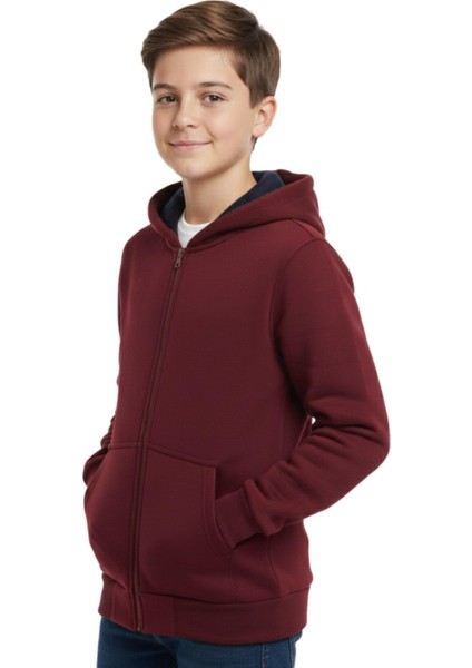 Bordo Fermuarlı Kapüşonlu Cepli Kız Erkek Sweatshirt BGL-ST04999 fiyatları
