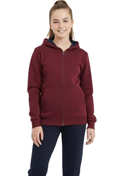 Bordo Fermuarlı Kapüşonlu Cepli Kız Erkek Sweatshirt BGL-ST04999 fırsatları