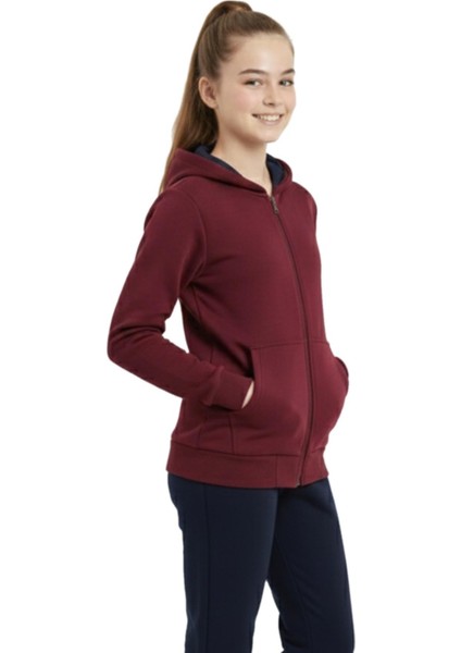 Bordo Fermuarlı Kapüşonlu Cepli Kız Erkek Sweatshirt BGL-ST04999 indirimleri