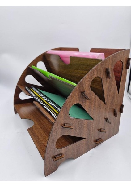 Ahşap Ev Ofis Çalışma Masası Dayanıklı 5 Bölmeli Evrak Rafı Dosya Düzenleyici Demonte Ürün Ceviz Re