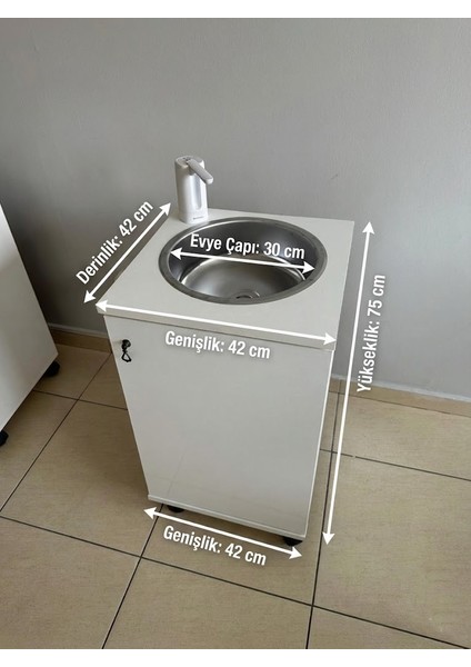 Taşınabilir Mobil Lavabo - Yeni Yönetmeliğe Uygun Muayenehane Tipi - Şarjlı Pompalı (75X42X42 Cm)
