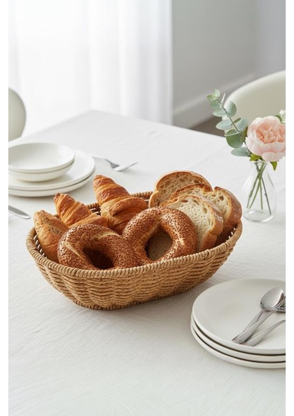 Rattan Piknik Hasır Ekmek Sepeti Meyve Sebze Sepeti Plastik Örme