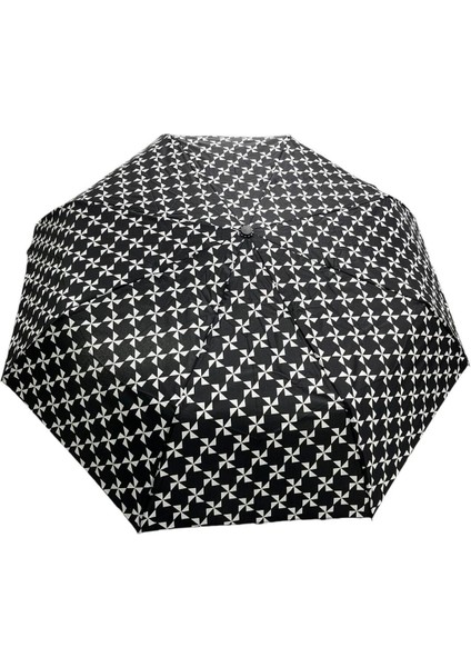 Şık Siyah Desenli Tam Otomatik Kadın Şemsiye, Hafif ve Dayanıklı Tasarım