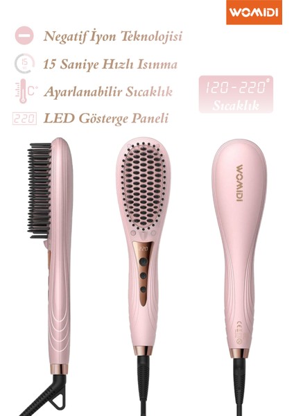 Saç Şekillendirici ve Düzleştirici Tarak-Led Ekranlı Negatif Iyon Özellikli 120°-220° Ayarlanabilir Sıcaklık