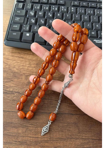 Özel Eskitme Model Fıçı Sıkma Kehribar Tesbih