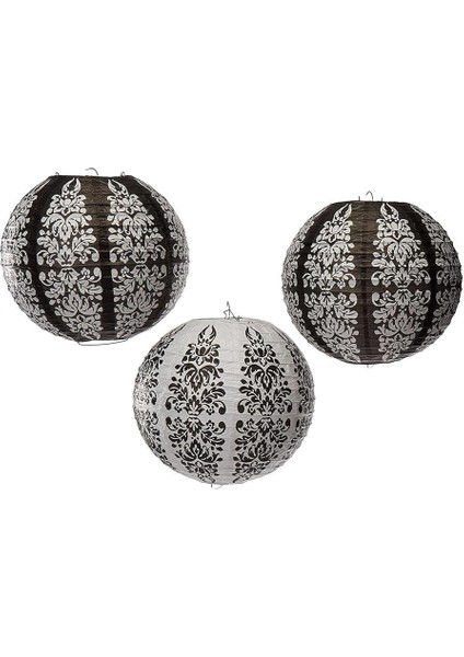 25 cm – 3'lü Siyah Beyaz Damask Desenli Japon Feneri Çin Feneri Parti Dekoru fırsatları