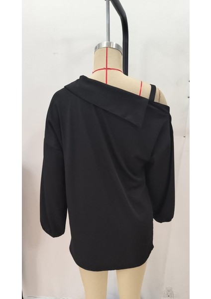 Kadın Tek Omuzdan Açık Askılı Uzun Kollu Yakalı Önden Düğmeli Gömlek