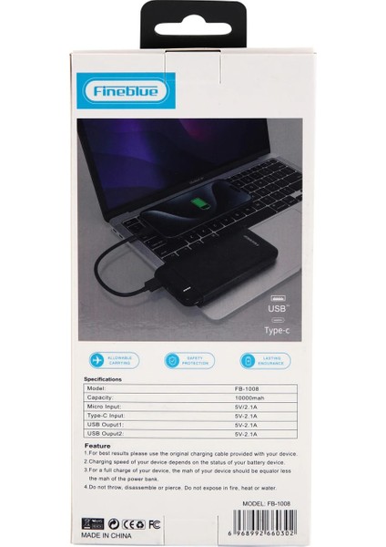 FB-1008 Powerbank 10000 Mah Digital Display Type-C USB modelleri