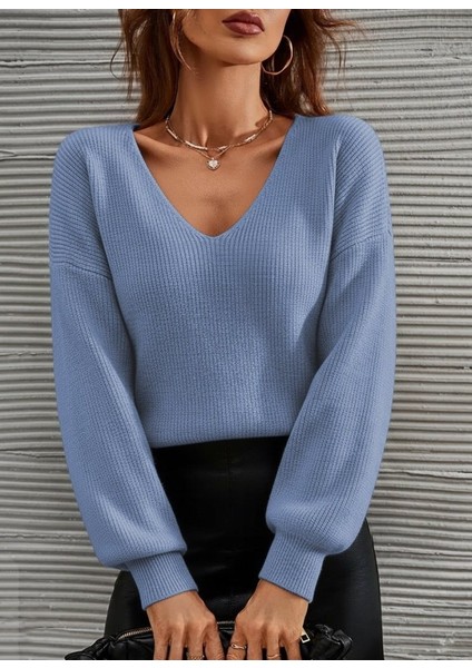 Kadın Uzun Kollu V Yakalı Triko Bluz modelleri